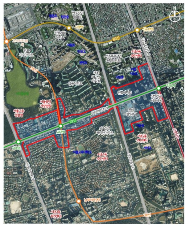 ▲서초로 지구단위계획구역 위치도/자료=서울시