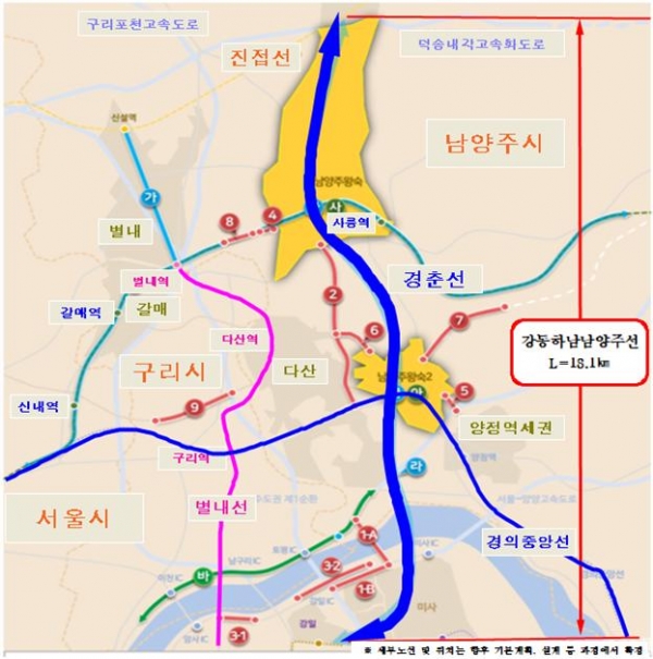 ▲강동하남남양주선 노선도/제공=국토교통부