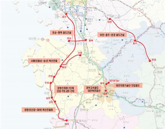 ▲충청권 관내 건설사업 현황/제공=국가철도공단