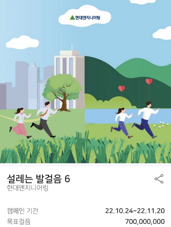 △현대엔지니어링이 진행중인 ‘설레는 발걸음 캠페인6, 빅워크 어플리케이션 화면/제공=현대엔지니어링