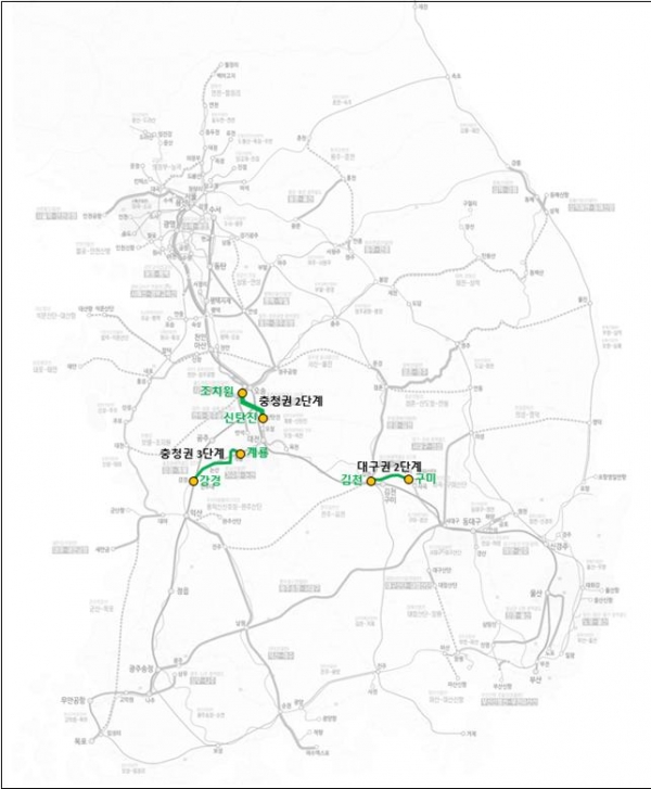 △충청 및 대구권 광역철도 연장사업 노선/제공=국가철도공단