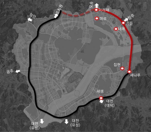 △5생활권 외곽순환도로 개통구간 및 조사대상 교차로/제공=행복청